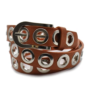 Cintura donna cinturina pelle borchiata borchie fori piccola sottile rosso rosa - Imagen 1 de 12