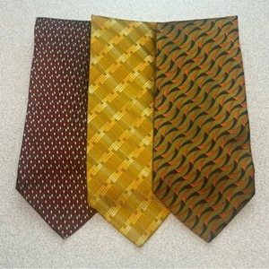 Echo Lote de 3 Corbatas 100% Seda Hombre Dorado Verde Naranja Borgoña - Imagen 1 de 12