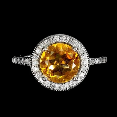 925 Sterling Silber Ring Rund Citrin 8 mm Edelstein Schmuck Größe 8 - Bild 1 von 4