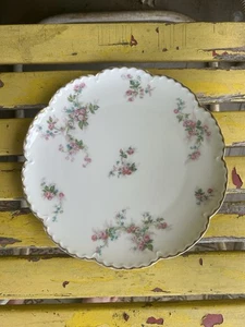 Haviland Limoges France dinner plate Scalloped Edge SCHLEIGER pink Green flowers - Picture 1 of 2