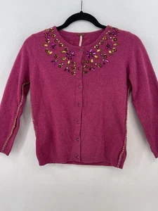 Free People Womens Small Fancy Cardigan Wool Jeweled Embellished Beads Fuchsia - Picture 1 of 14