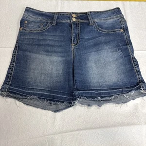Women’s Seven7 Denim Shorts Distressed 34” Waist Seven 7 Medium Wash Size 12 - Picture 1 of 9