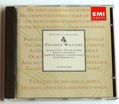 VAUGHAN WILLIAMS - SERENADE TO MUSIC etc. - SIR ADRIAN BOULT - 1991 EMI CD - Image 1 of 3