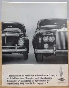 1960s Champion Spark Plugs, Rolls-Royce +Volkswagen Beetle, Original Bug 10x13 - Picture 1 of 3