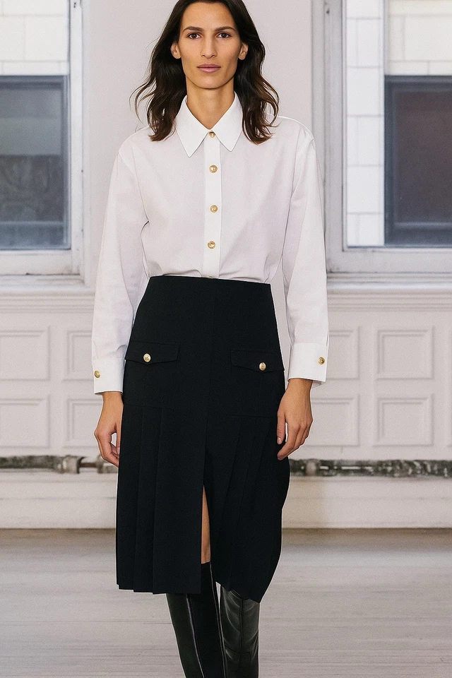 NEW ZARA Women's Contrast Button Midi Pleat Front Dress S - Image 1 of 4