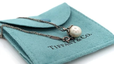 Tiffany & Co. Heart Cap Pearl Pendant Necklace 15" Sterling Silver 925 - Image 1 of 2