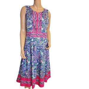 Talbots Paisley Fit and Flare Dress Size 12 Floral Sleeveless Cotton Preppy - Picture 1 of 12