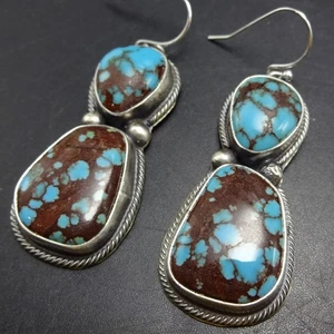 JOELIAS DRAPER Navajo PRINCE TURQUOISE Sterling Silver EARRINGS Pierced Dangle - Picture 1 of 18