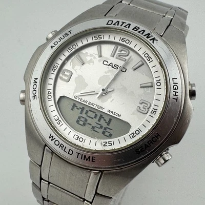CASIO Quartz Watch DBW-30 Men 50m Silver Steel Analog Digital New Battery 6.75" - Image 1 of 4