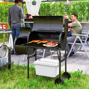Outsunny Charcoal BBQ Grill with Offset Smoker Barbecue Grill, Black - Picture 1 of 11