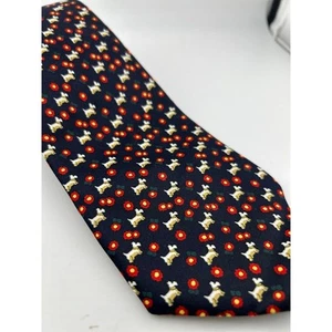 Scottie Dog Patterned Vintage Men's Tie Dk Blue Red - Picture 1 of 5