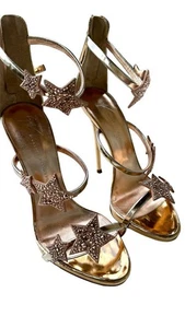 Giuseppe Zanotti Harmony Star Sandals Rose Gold Metallic Leather EU37.5 US7 - Picture 1 of 10