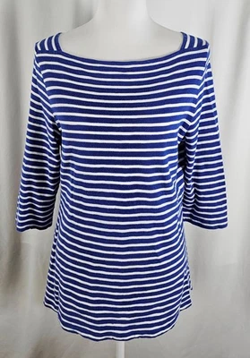 Tommy Bahama Mujer Pullover Top Azul Real Blanco Rayas Algodón Grande Foto 1 de 4