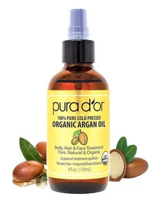 PURA D'OR Dor Moroccan Argan Oil 100% Pure Organic 4 fl oz, for Face Skin & Hair - Picture 1 of 6
