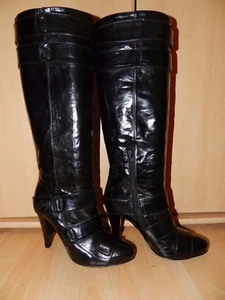 Botas de cuero Miss Sixty tacón alto lacado auténtico, talla 38, tacón 10 cm como nuevo - Imagen 1 de 12