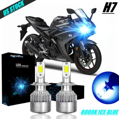 Ice Blue H7 8000K LED Front Headlight Bulbs Kit For Yamaha YZF-R3 2015 2016 2017 - Image 1 of 4