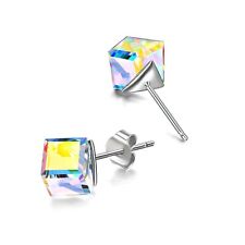 Aurora Borealis Square  Crystal Stud Earrings Made With Swarovski  Elements 