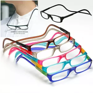 Faltbare magnetische Lesebrille Snap Click Front Neck Hanging Spectacle 1.0~4.0 - Picture 1 of 27