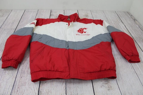 VTG Apex One WSU Washington State Cougars Colorblock Quilted Puffer Parka Large Cover