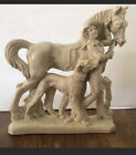 Bisque Horse Stulpture Girl & Dog Equestrian 8.5 By 8.5” Figurine