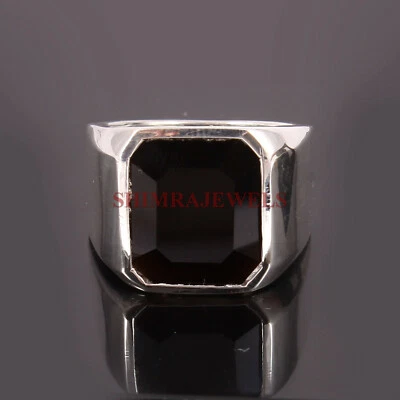 Natürlich Schwarzer Onyx Edelstein Mit 18K Weiß Vergoldet Silberring für Männer - Bild 1 von 3