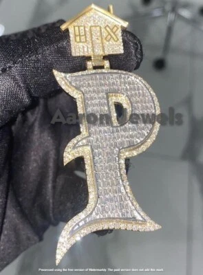 Colgante MOISSANITA 9,60 quilates para hombre CUALQUIER INICIAL "P" REAL 925 plata pasa probador Foto 1 de 4