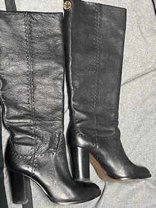 Tory Burch Wyatt Stovepipe Black Leather Knee High Heeled Boots, Size 7m - Picture 1 of 5