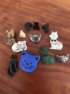 Cat Buttons Assorted Set Of 11 Cat Faces Etc Plastic Or Metal - Image 1 of 3
