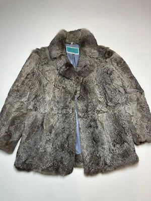 Vintage 60s 70s Rabbit Fur Coat Gray White Soft Luxury High Quality Sz 38 - Image 1 of 4
