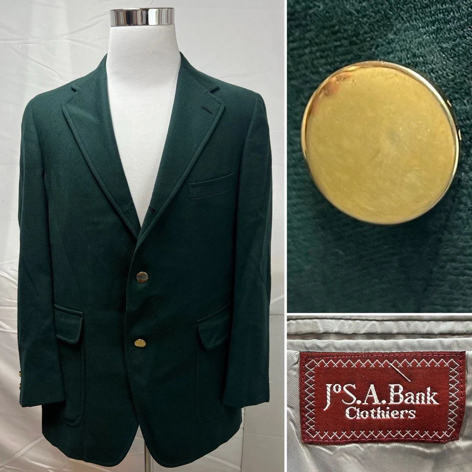 Jos. A. Jaqueta Blazer Bank Vintage Masculina 40R Ouro Verde Escuro 3 Botões Casaco Esportivo - Imagem 1 de 4