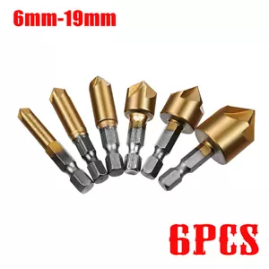 Juego de 6 brocas de taladro contradisipador de 5 flautas contador de 90 ° 6 mm-19 mm cortador de chafón de fregadero - Imagen 1 de 3