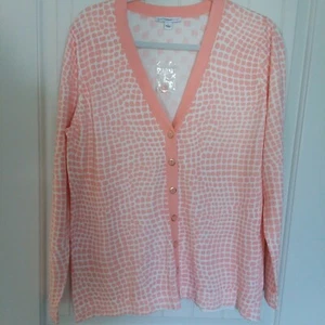 Isaac Mizrahi Live! Printed V-Neck Cardigan Peach Size L - Picture 1 of 8
