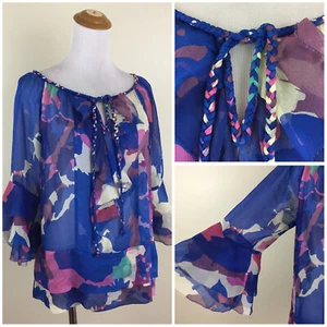 DVF DIANE VON FURSTENBERG Damen Gr. 6 geflochtenes Hemd mit Bindekragen 100 % Seide bedruckt - Bild 1 von 12