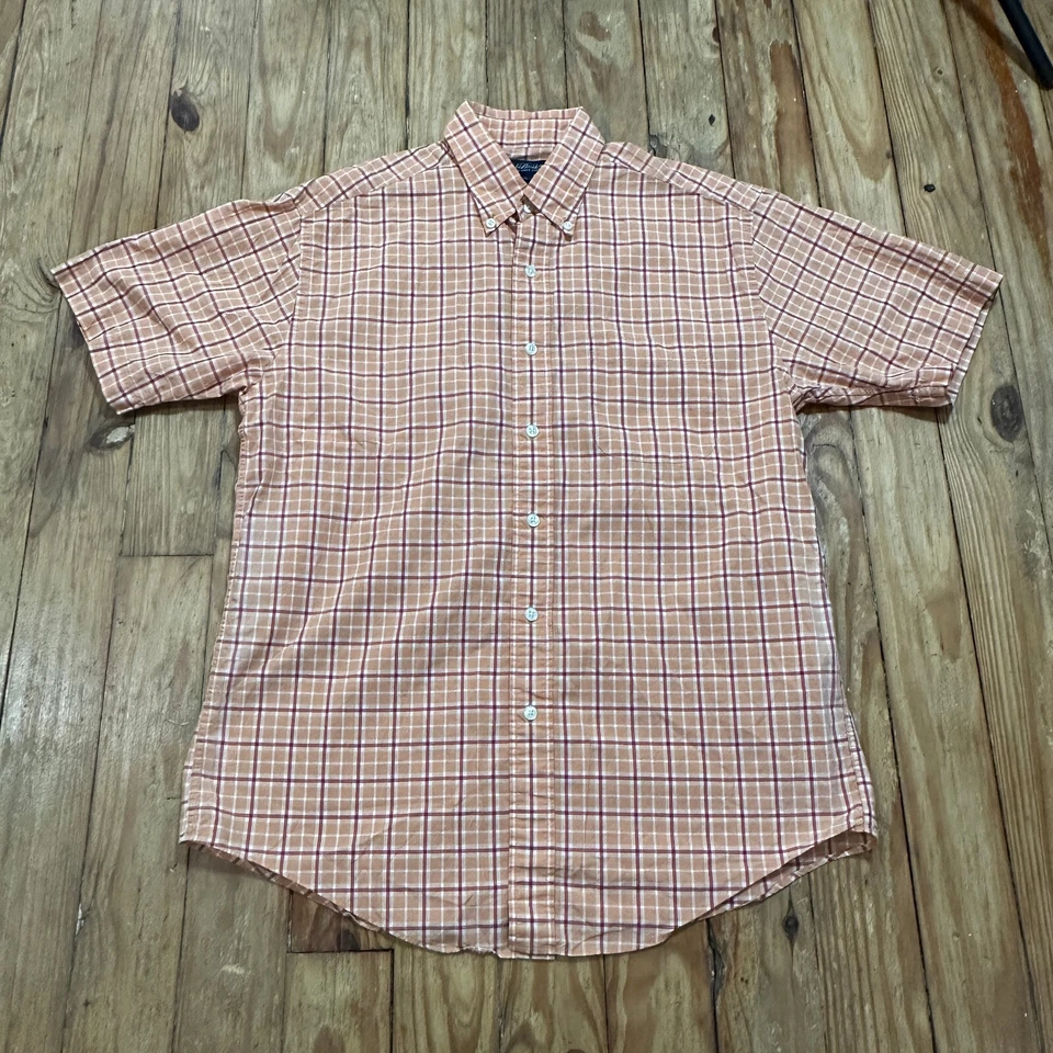 Brooks Brothers Shirt Mens Medium Orange Plaid Short Sleeve Button Down - Image 1 of 4