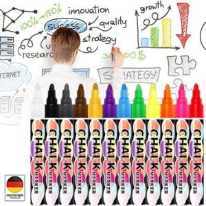 12 Farben Kreidestifte Kreidemarker Tafel Fenster Neon Kreide Stift abwischbar - Bild 1 von 16