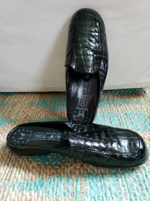 MEPHISTO Cool Air Black Textured Patent Leather Slip On Mules Shoes Size 8 - Image 1 of 4