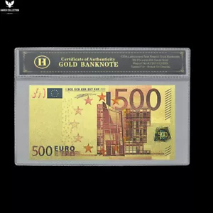 500 Euros Gold Banknotes in Certificate Bag Art Worth Collection Home Decoration - Picture 1 of 5