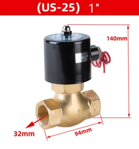 Steam Solenoid Valve, 1" BSPT FxF, Brass Body, PTFE Seals, Flying Leads - Picture 1 of 2