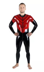 Catsuit uomo rosso balck bicolore gomma lattice facile da accendere (clorato) - Foto 1 di 5