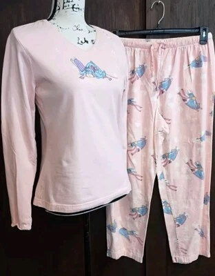 Disney Store Eeyore Pink Pajama Set Long Sleeve Long Pants Womens Medium flannel - Image 1 of 4