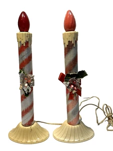 2 Vtg MCM Paramount Red Silver Candy Striped Electric CANDLE Xmas Light 11" - Picture 1 of 13