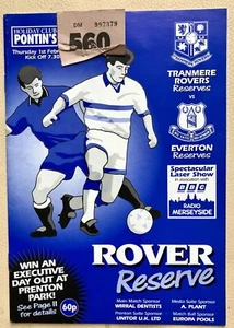 Tranmere Rovers Reserve Team Programme V Everton 90’s Famous Names - Picture 1 of 2