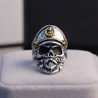 Size 9, Navy Army Captain Skull Ring Stainless Steel Men's Biker Punk Ring