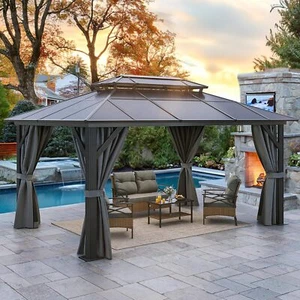 10X13 ft Outdoor Hardtop Gazebo Polycarbonate Roof Aluminum Frame for Patio - Picture 1 of 8