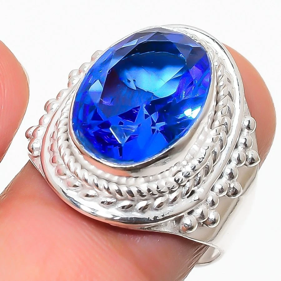 Blue Tanzanite Gemstone Handmade 925 Sterling Silver All Size Ring For Gift - Image 1 of 1