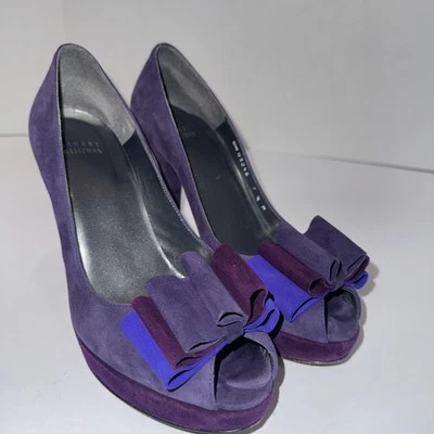 Zapatos de salón Stuart Weitzman para mujer talla US 7,5 M gamuza índigo color púrpura con lazo  Foto 1 de 4