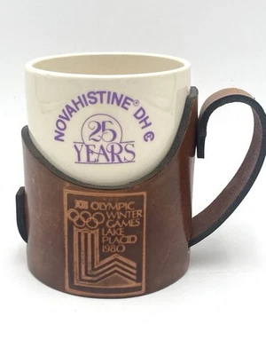 1980 Olympic Winter Games Placid Leather Cup Mug Holder Drug Rep Novahistine DH - Image 1 of 4