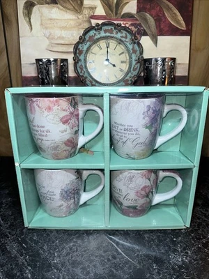 Set of 4 Ceramic Coffee Mugs with Inspirational Scripture Verses - Image 1 of 4