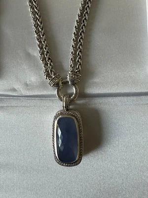 Colar duplo pingente calcedônia diamante prata David Yurman Albion - Imagem 1 de 4