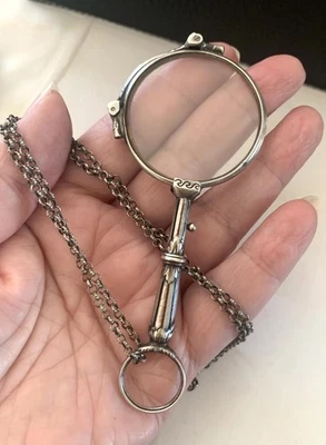 VTG ART DECO 935 STERLING SILVER FOLDING GLASSES SPECTACLES LORGNETTE CHATELAINE - Image 1 of 4